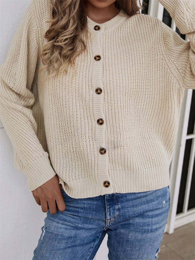 CWOSWL1398_Button Down V-neck Long Sleeve Sweater