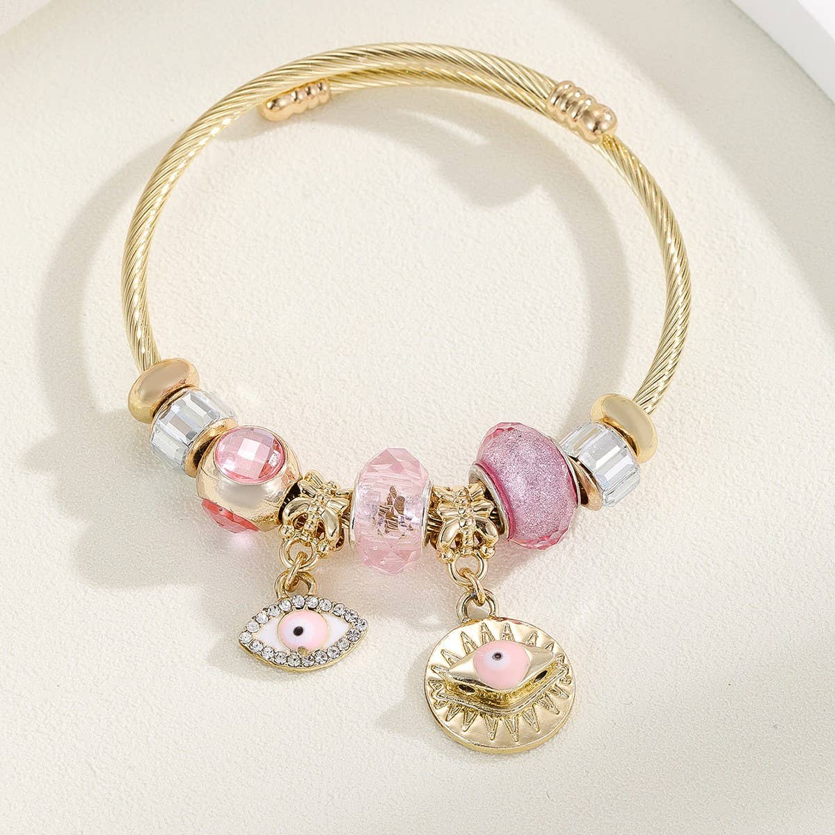 Unique Beaded Bracelet with Flower & Eye Pendant