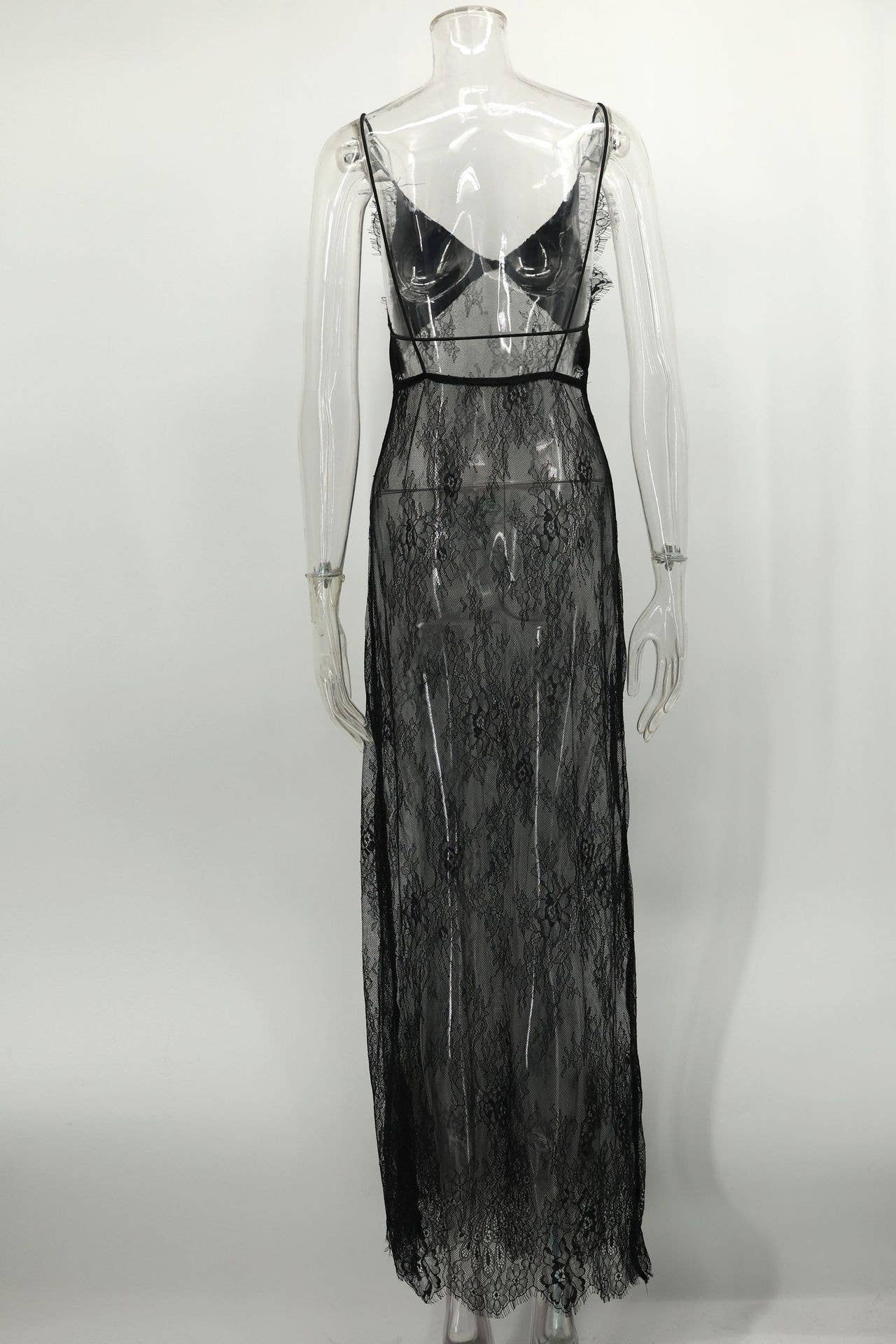 Lace Eyelash V-neck Sheer Slip Dress