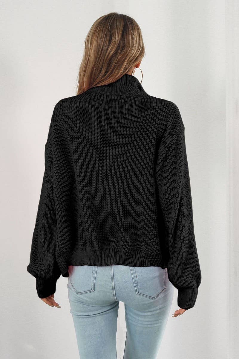 CWOCAL1168_TURTLENECK LOOSE ZIPPER KNIT CARDIGAN