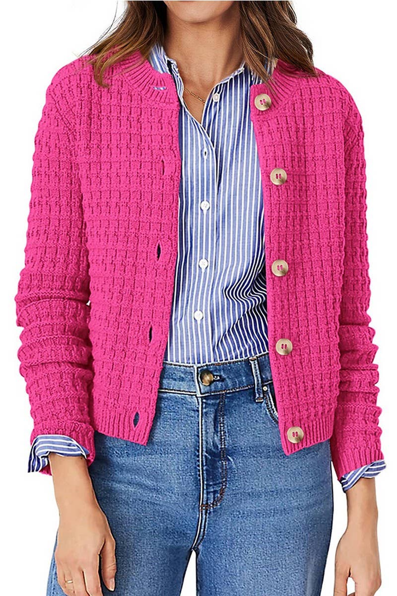 CWOCAL00612_SOLID COLOR KNIT CARDIGAN CASUAL SWEATER