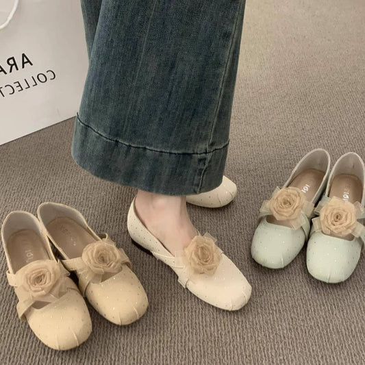 Floral Wedge Round Toe Cross Strap Mary Janes