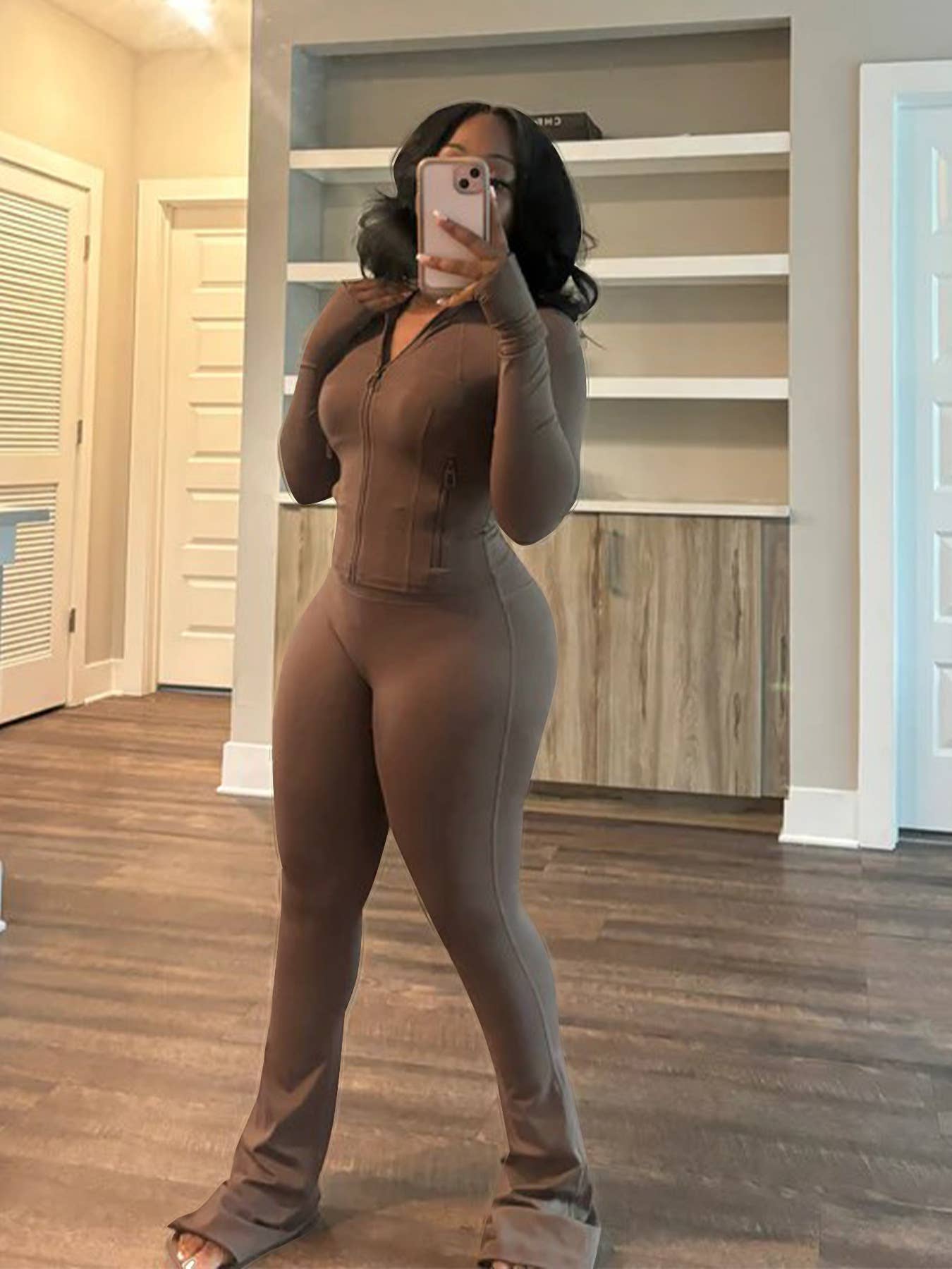 Tight long-sleeved bell bottoms two-piece set