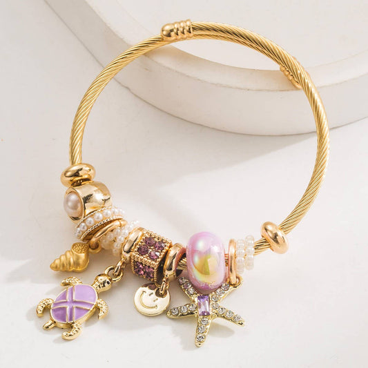 Beach Style Starfish Turtle Charm Bracelet_CWMM8472