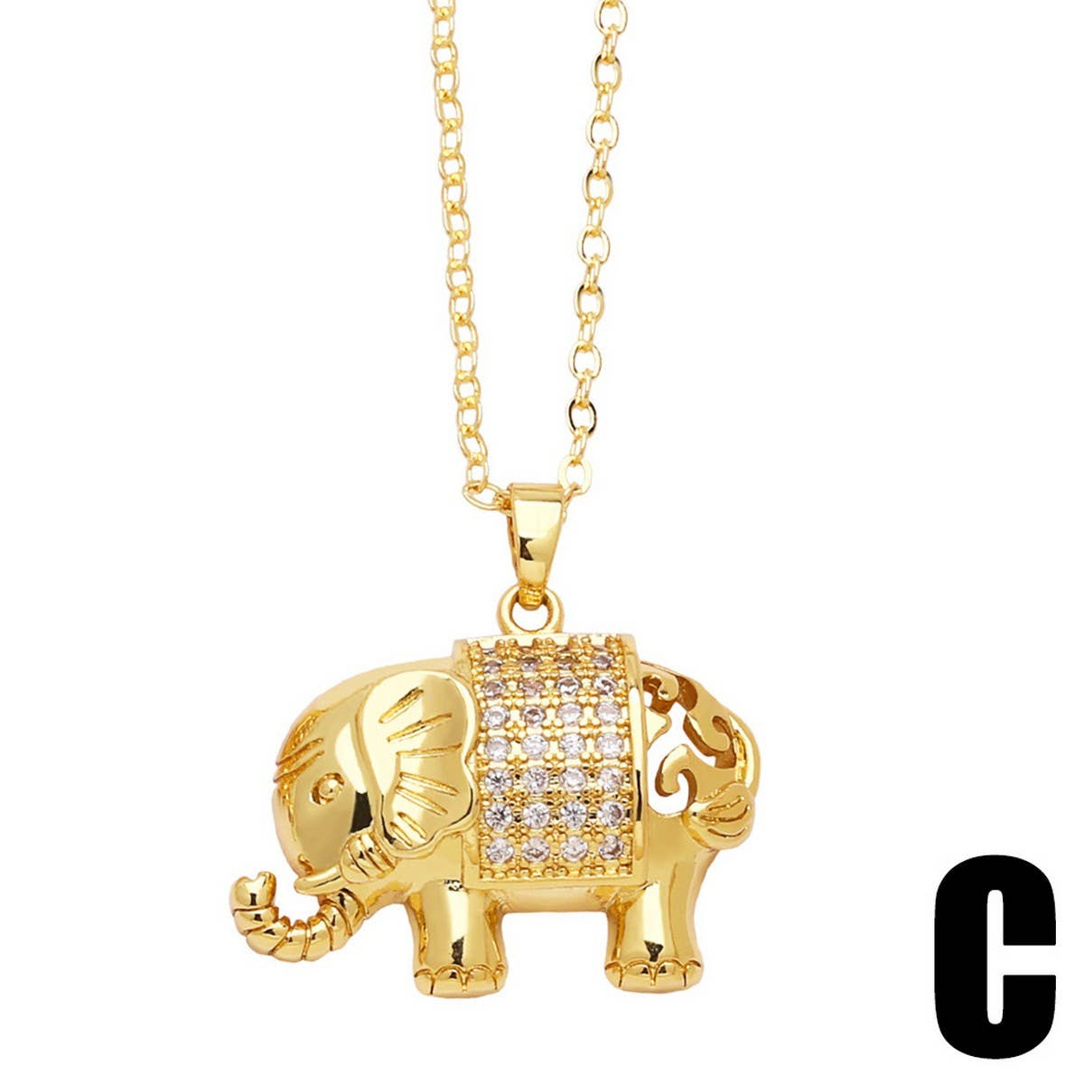 ELEPHANT GOLD PLATEDPENDANT NECKLACE INLAID ZIRCON
