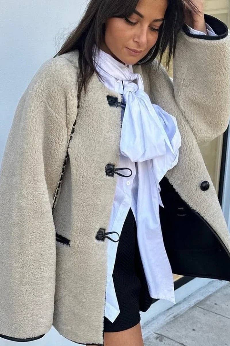 CWOCO1070_SINGLE BREASTED CREWNECK FUR-PROOF JACKET