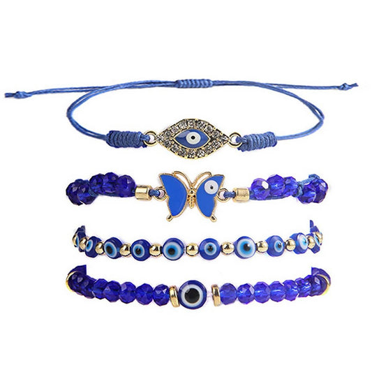 BLUE BEADED EVIL EYE BUTTERFLY BRACELET SET_CWMM3525