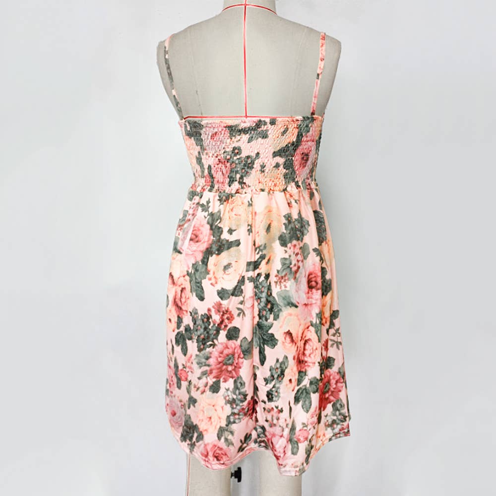 PRINT HALTER SLEEVELESS SHORT DRESS