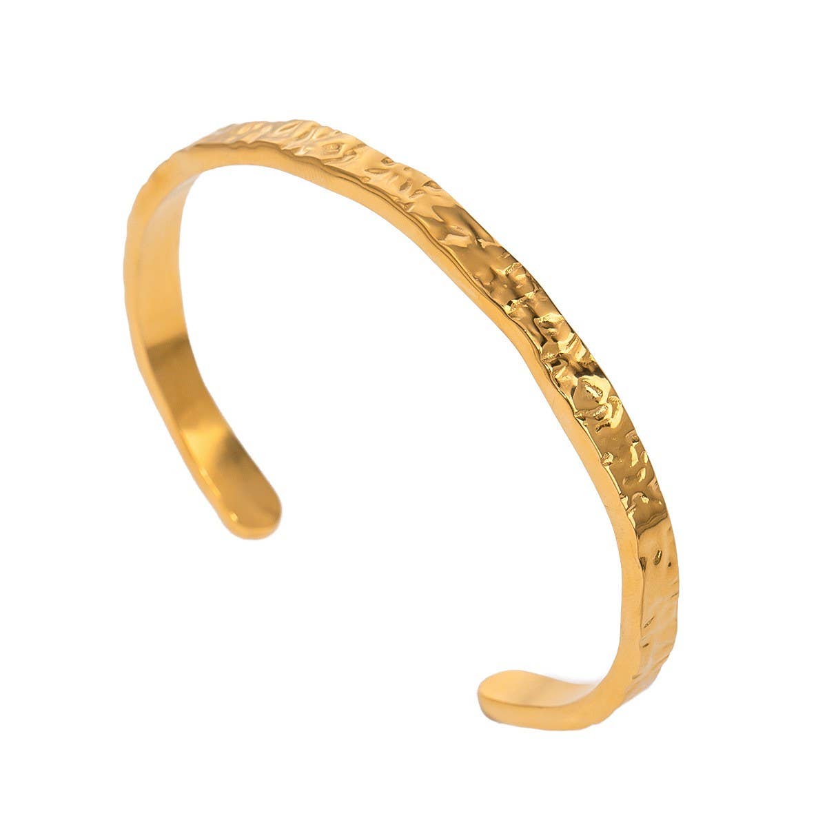 18K Gold Hammered Open Bangle, Versatile Style_CWAJE4682