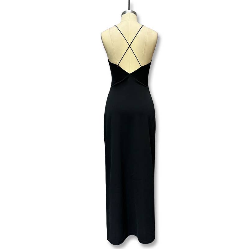 Solid-color French deep V-neck strapless dress