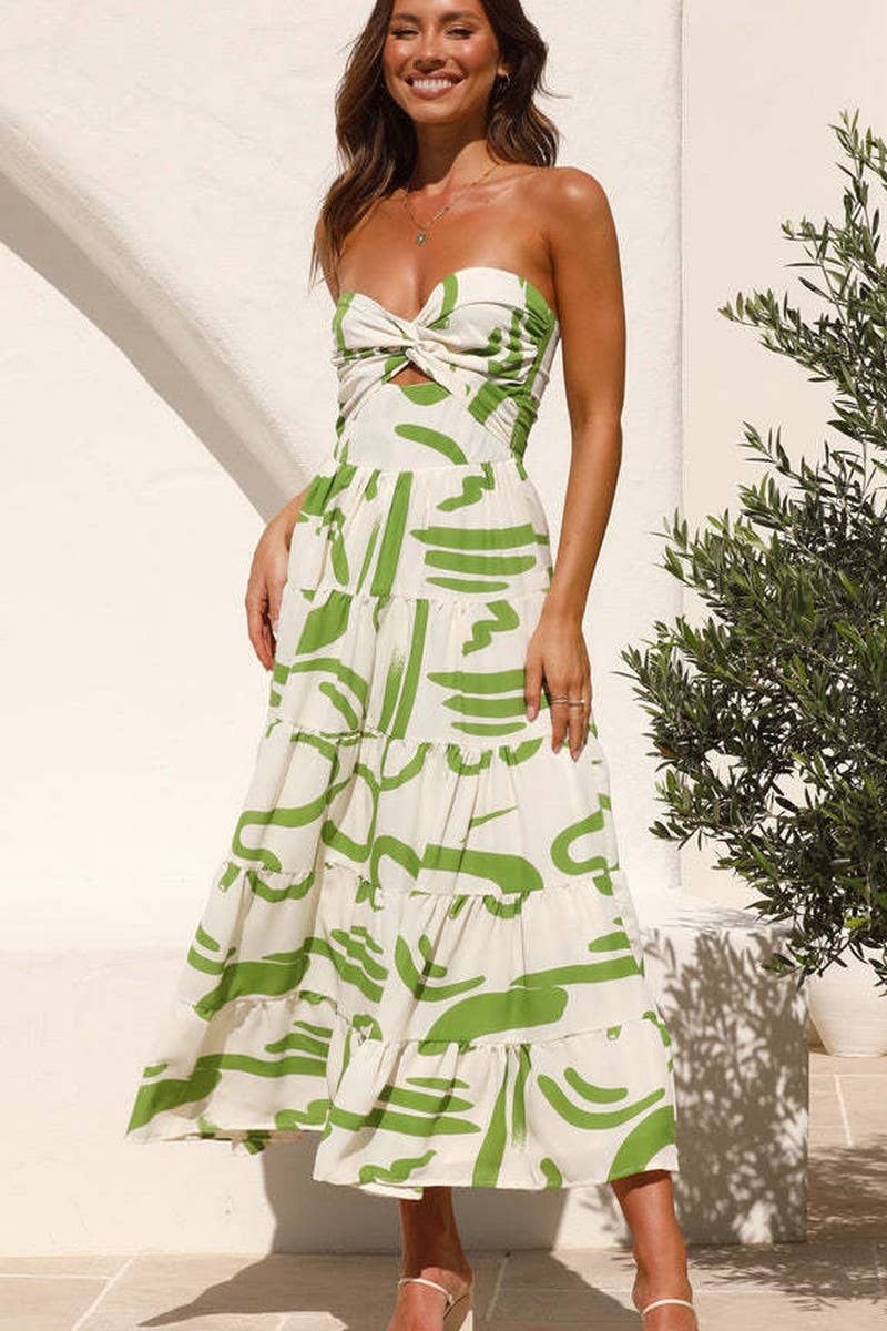 CWDMD5677_SEXY V-NECK BACKLESS TIE STRAP FLORAL MAXI DRESS