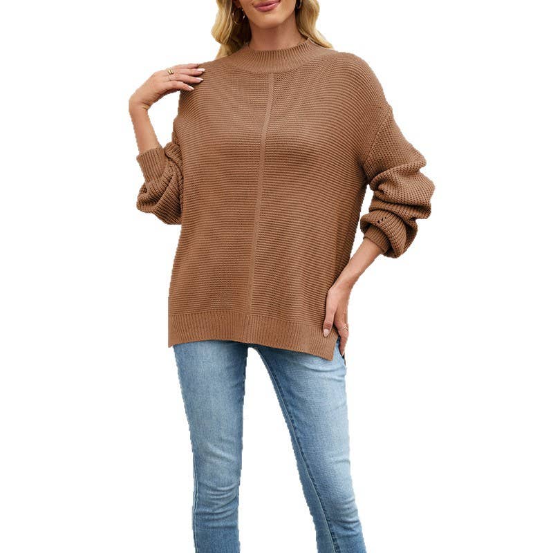 Solid color semi-high neck loose sweater