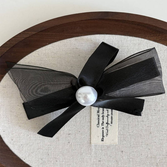 Elegant net gauze pearl bow hair clip