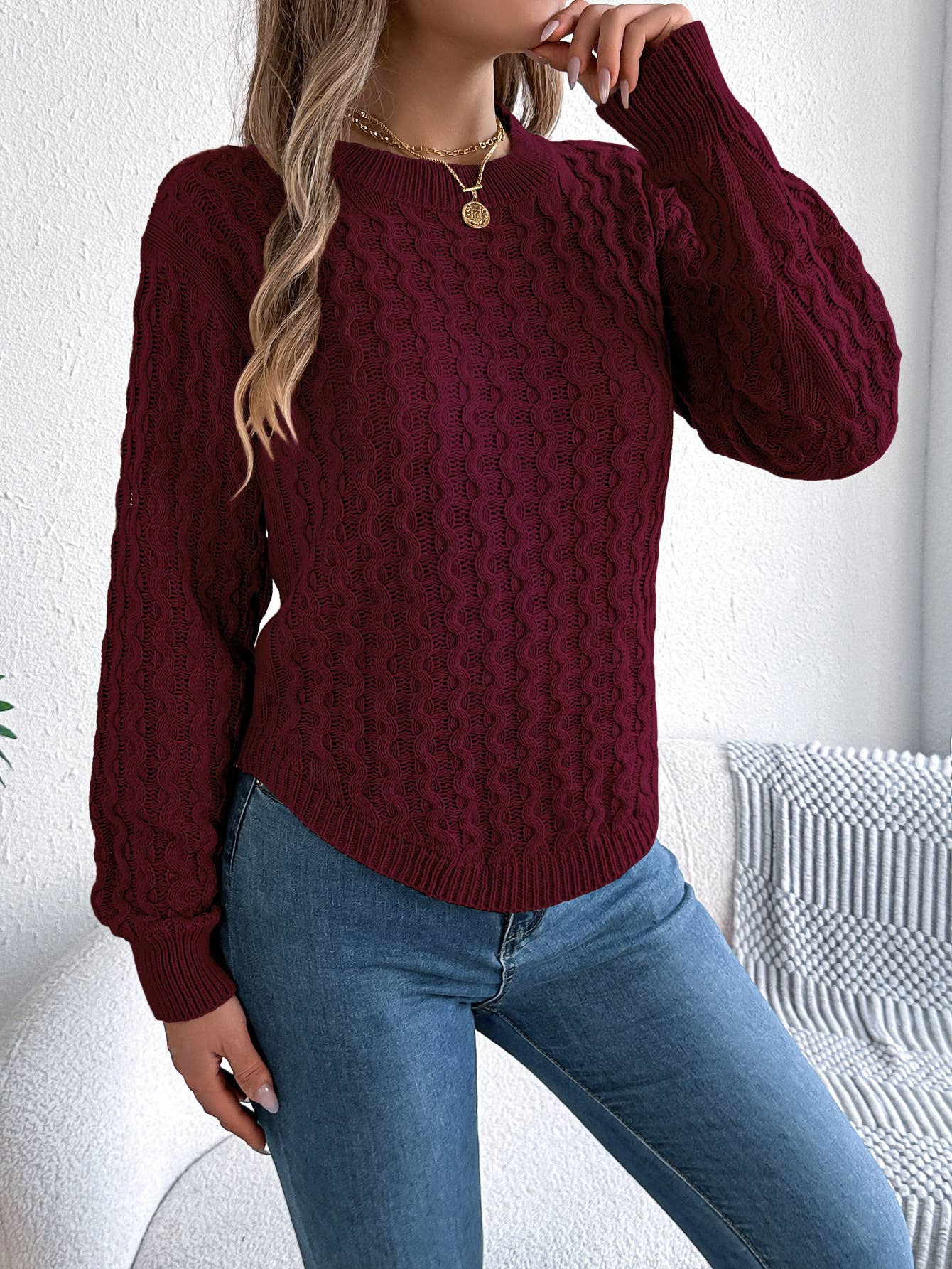 SOLID COLOR TWIST PULLOVER WITH IRREGULAR HEM
