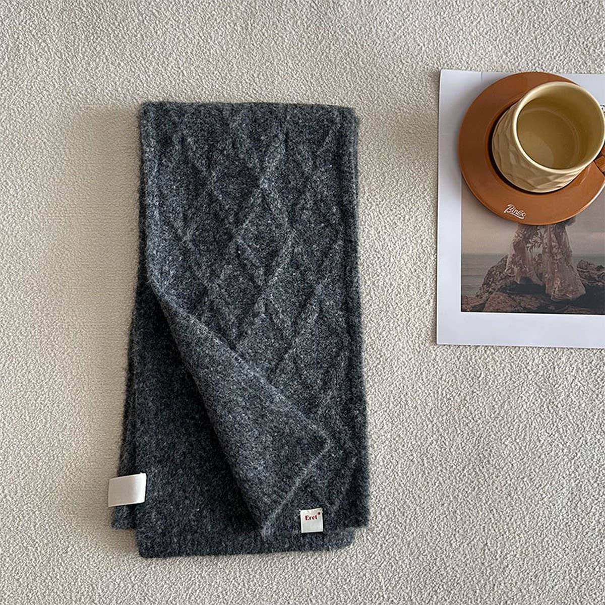 Retro Knit Scarf ??Wool Blend Reversible Wrap_CWASC2355