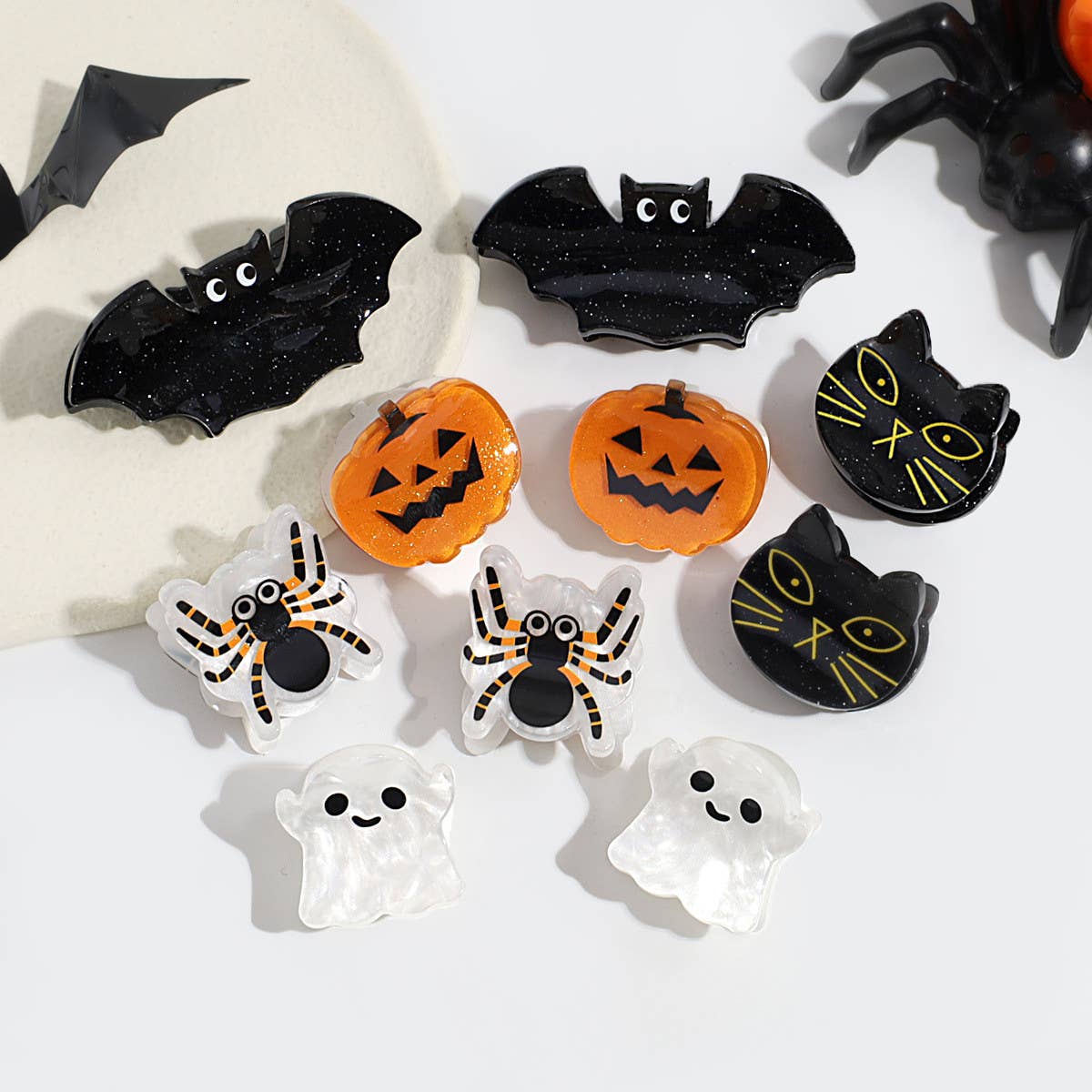 Halloween Mini Hair Claw Set, Bat Ghost Pumpkin