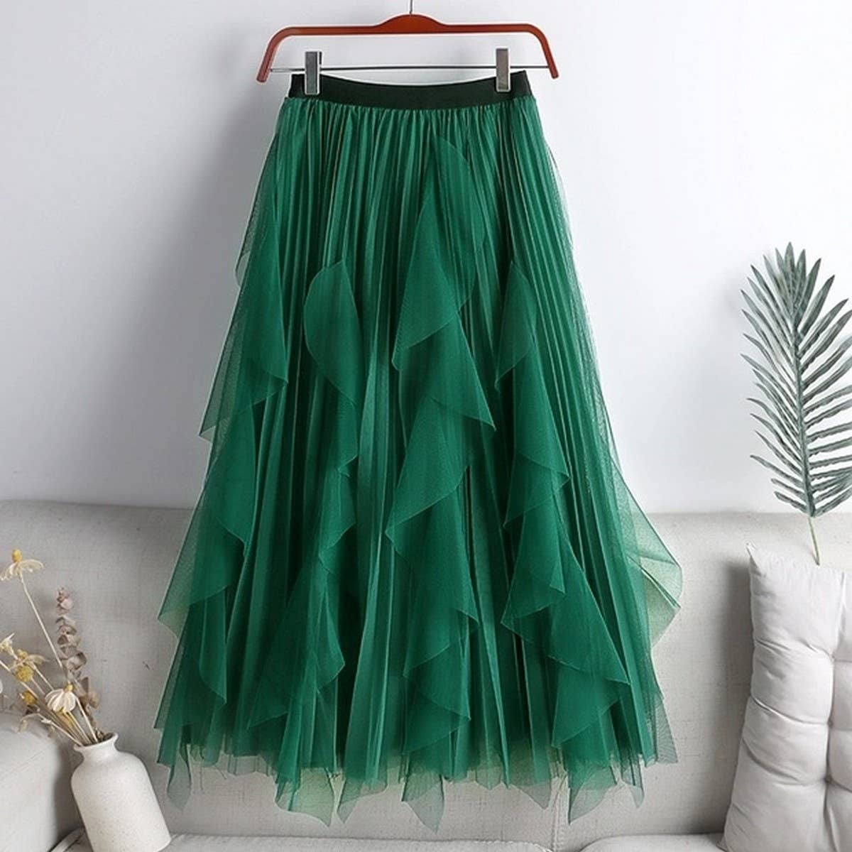 TULLE SKIRT MID-LENGTH HIGH WAIST PLEATED SKIRT