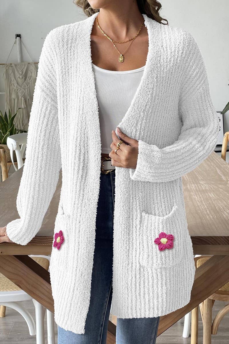 CWOSWL07406_WOMEN CROCHET DETAIL KNIT CARDIGAN WITH POCKETS