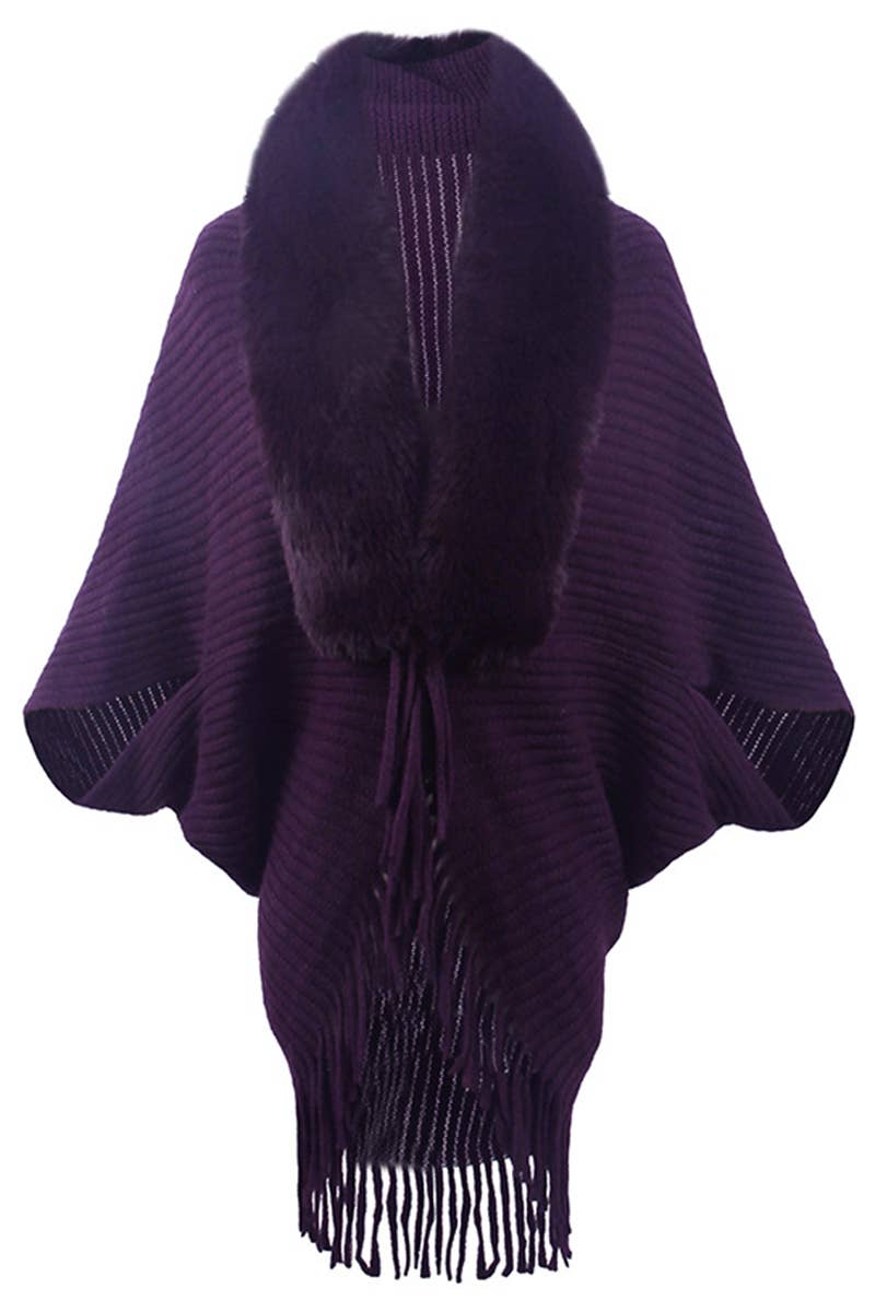 CWOCAS0010 Shawl Wrap Faux Fur Cape Cardigan Sweater