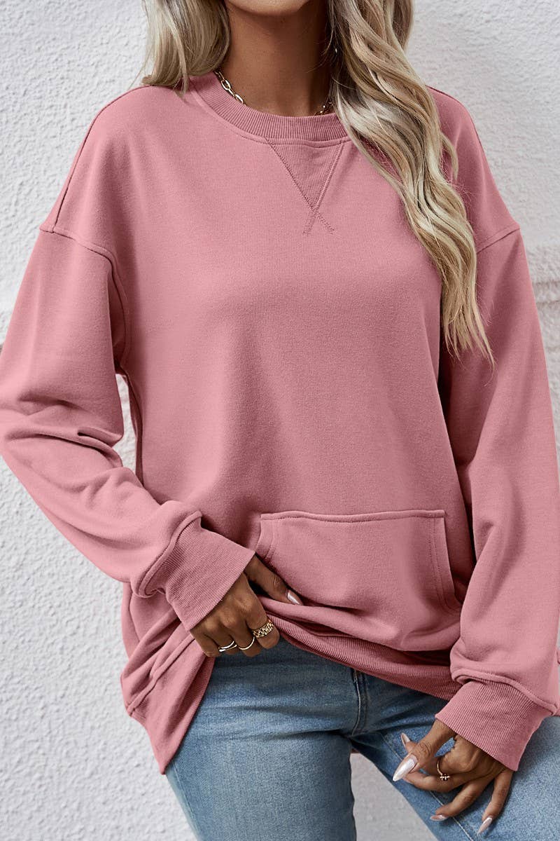 WOMEN LOOSE ROUND NECK SHIRT_CWTSTL0765