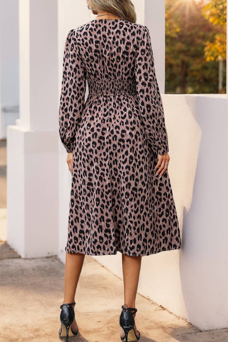 CWDMD4802_LEOPARD PRINT ELEGANT HIGH WAIST V NECK DRESS