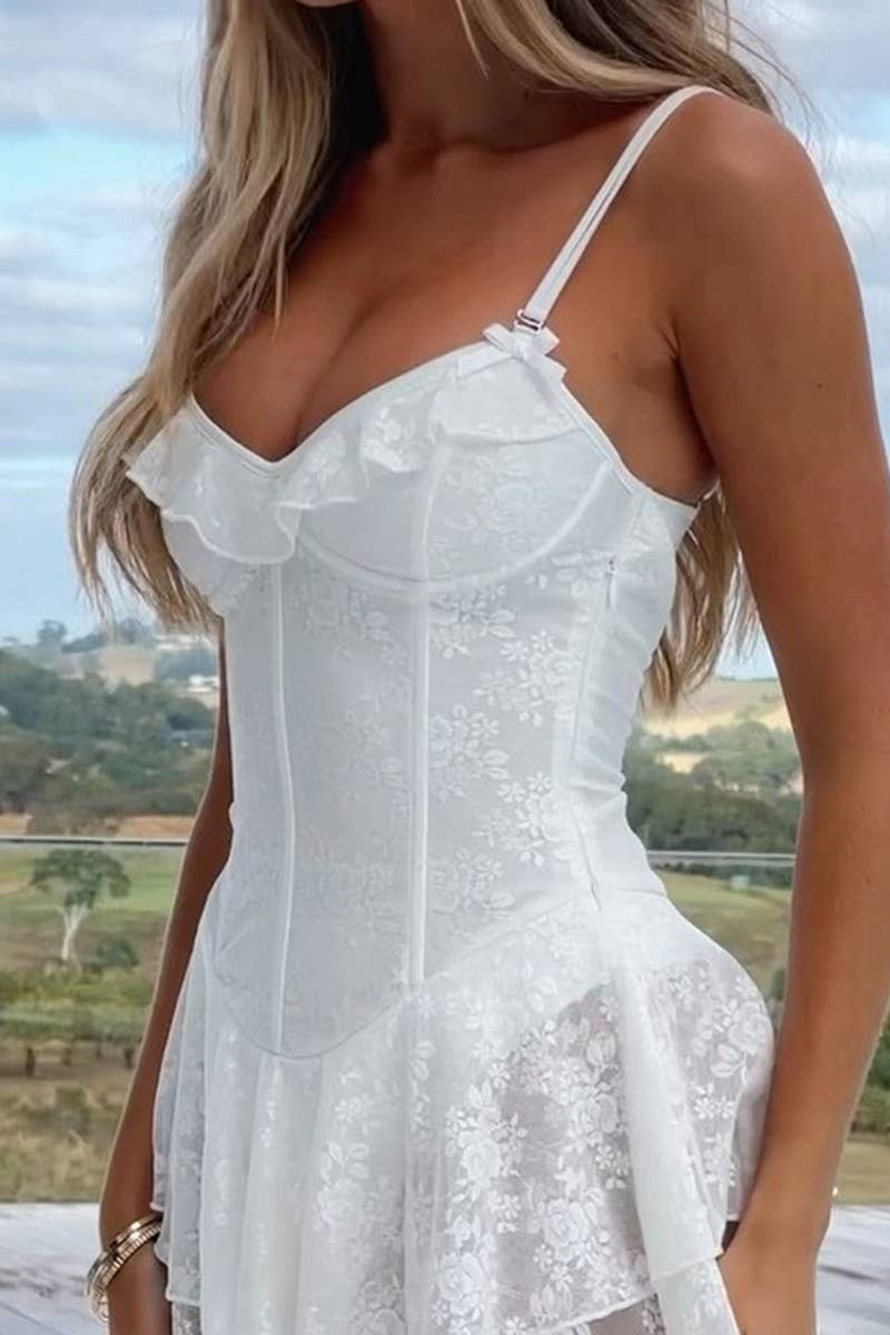 CWDSD6729_SEXY HOT GIRL SUSPENDER RUFFLE LACE A-LINE DRESS