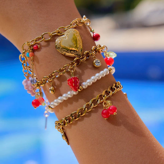 Luxury 18K Gold Strawberry Cherry Zircon Bracelet