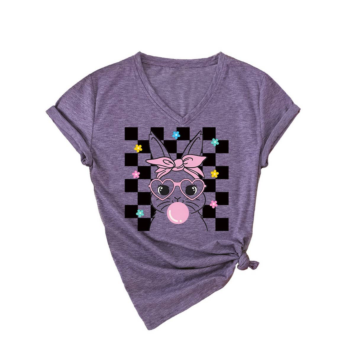 EASTER CUTE BUBBLE BUNNY CASUAL V NECK TEES_CWTTS0811