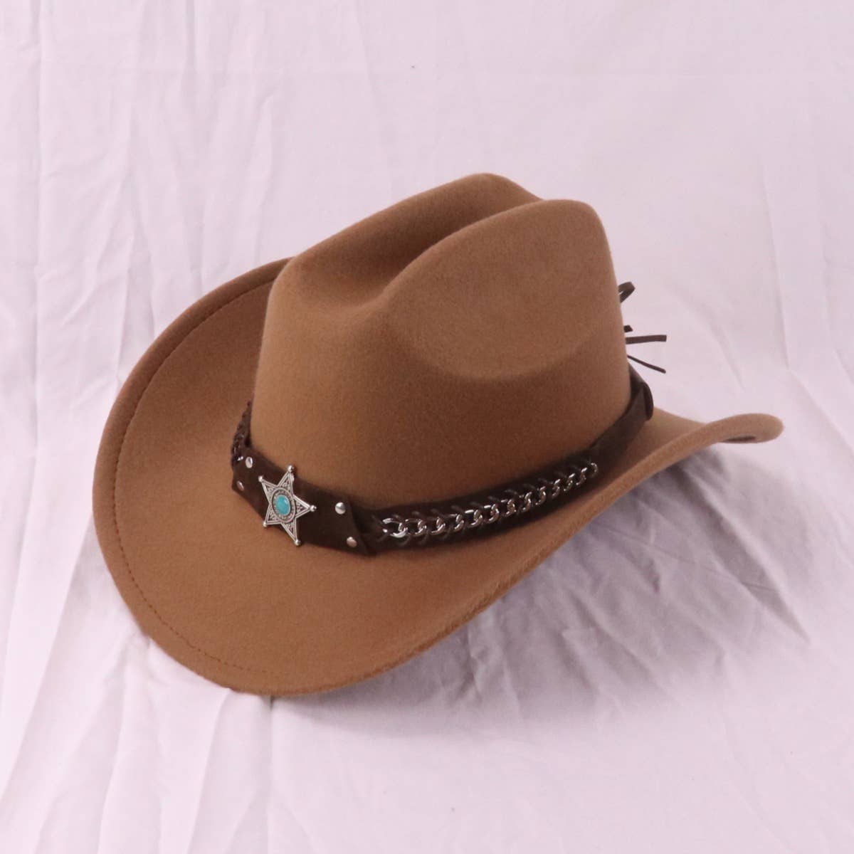Woven Western Cowboy Hat with Turquoise Star Band_CWAH3661