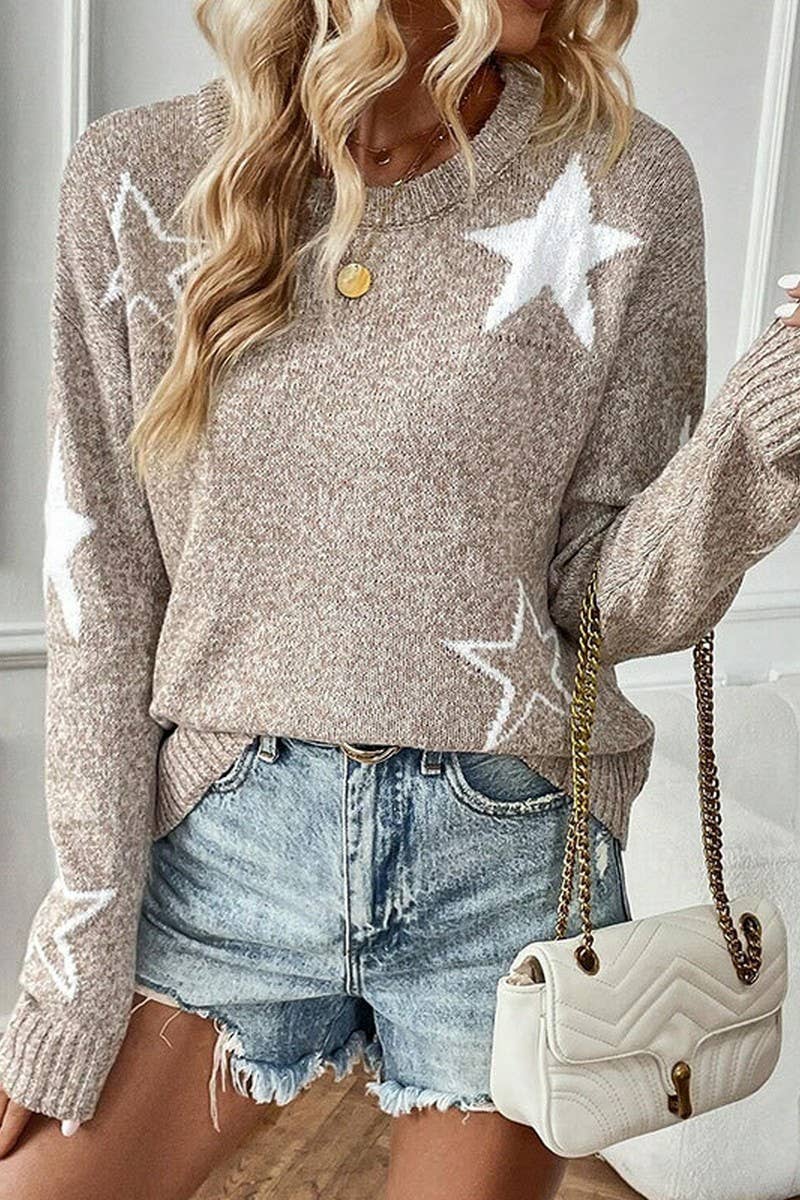 CWOSWL07369_STAR PATTERN CREWNECK LONG SLEEVE KNIT TOP