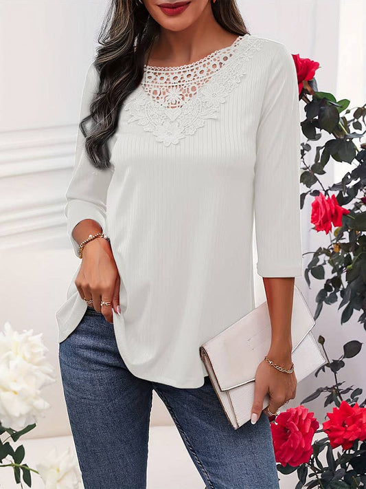 Elegant Lace A swing long sleeve lace collar top