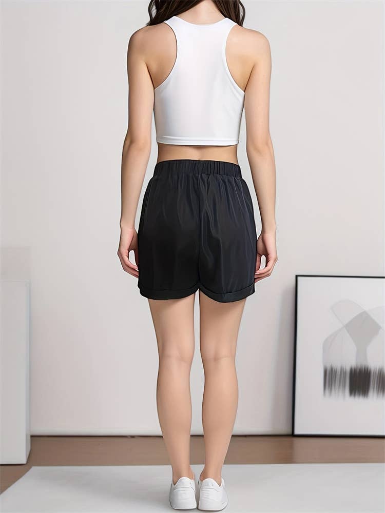 Cotton woven wide-leg shorts with large pockets
