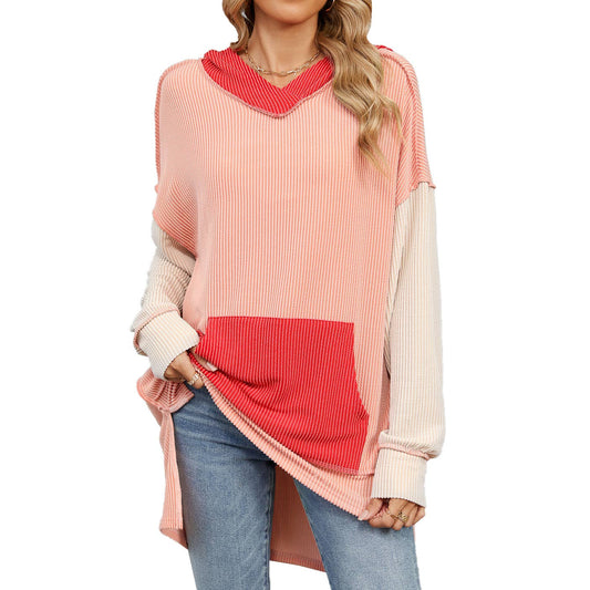 HOODED COLOR MATCHING LONG-SLEEVED LOOSE HOODIE