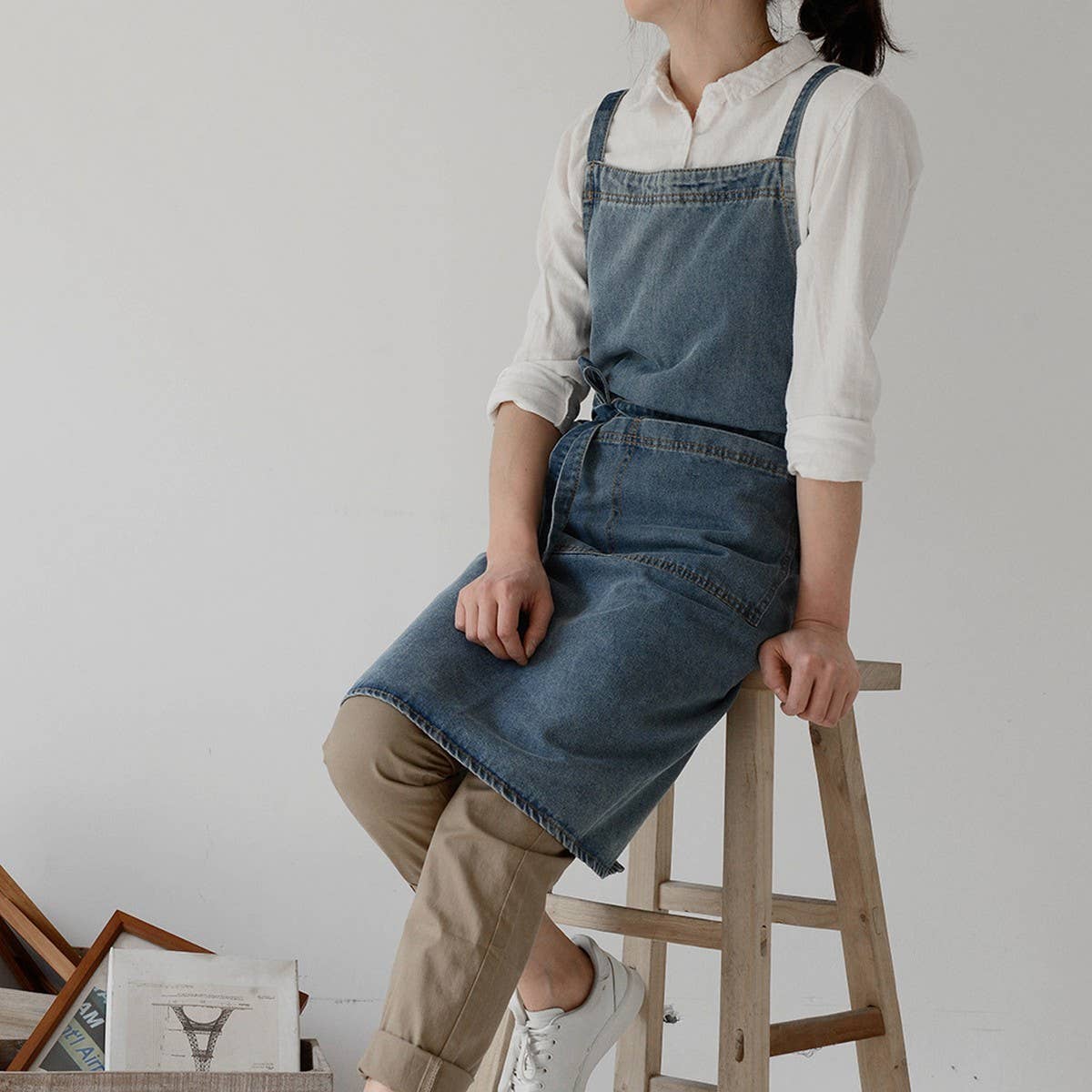 Cotton canvas denim Aprons with pockets vintage