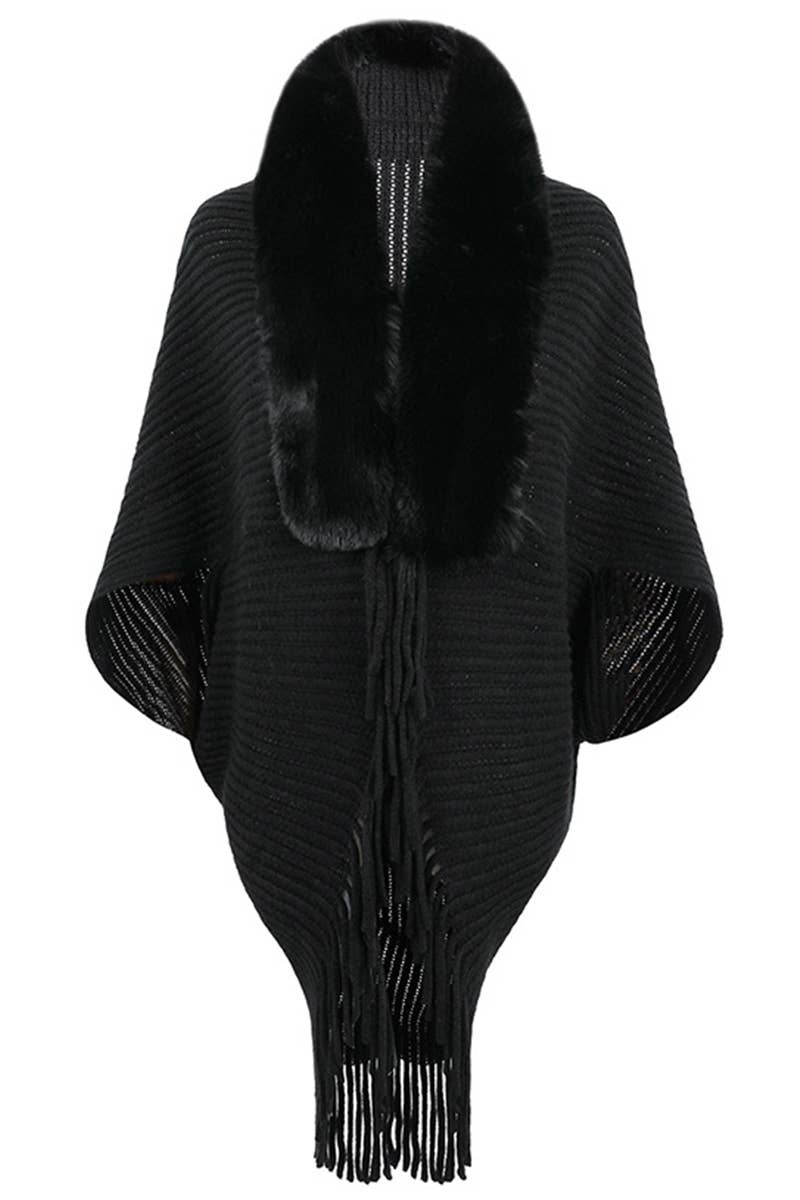 CWOCAS0010 Shawl Wrap Faux Fur Cape Cardigan Sweater