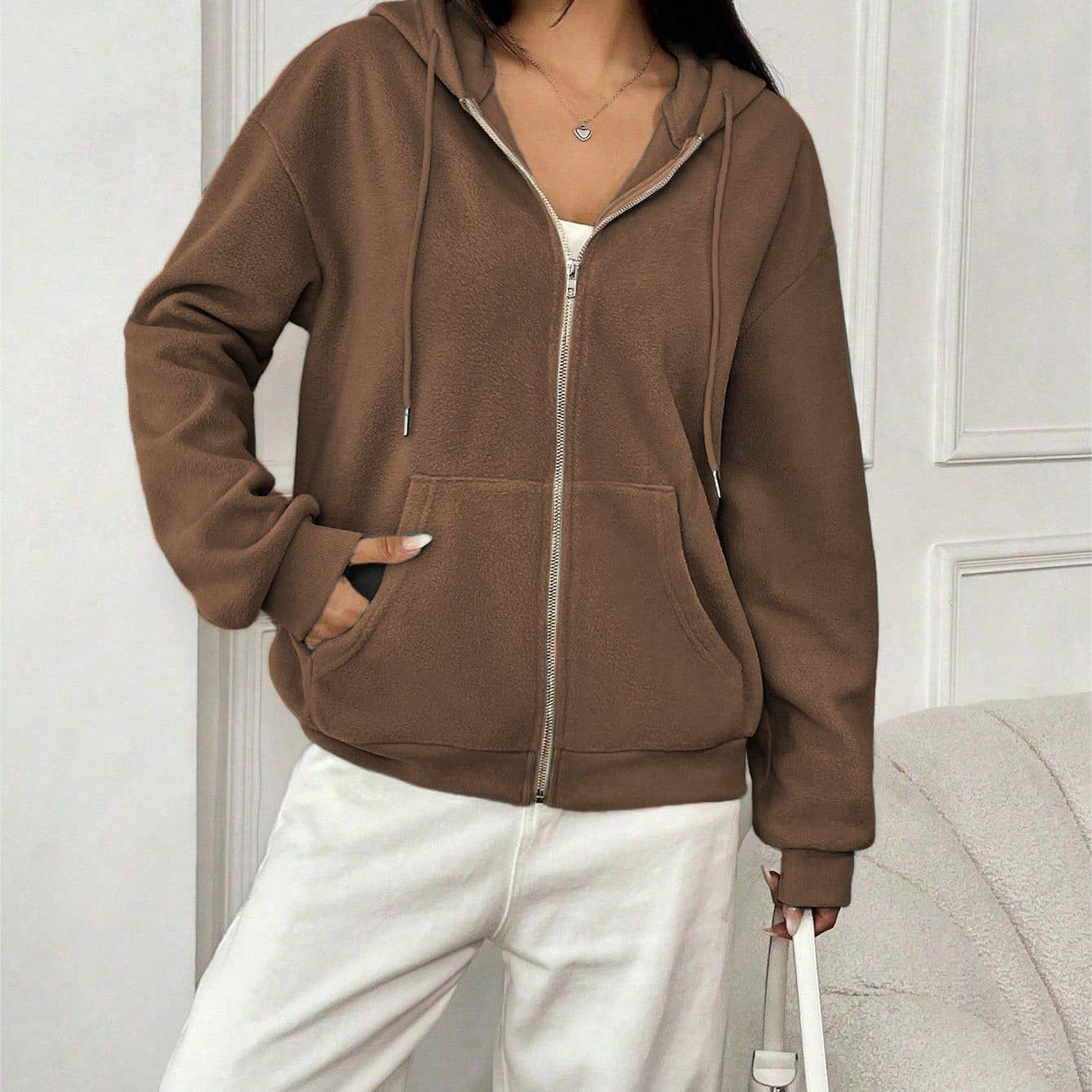 STREET HOODED COAT WITH LOOSE ZIPPER