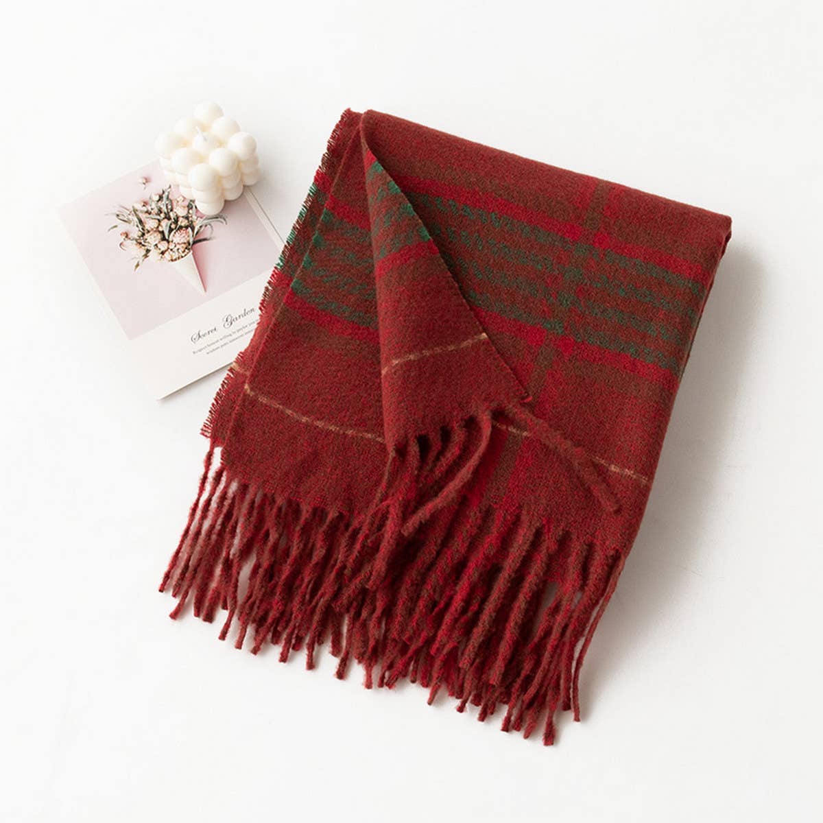 Plaid Tassel Scarf ??Soft Warm Faux Cashmere Wrap_CWASC0997