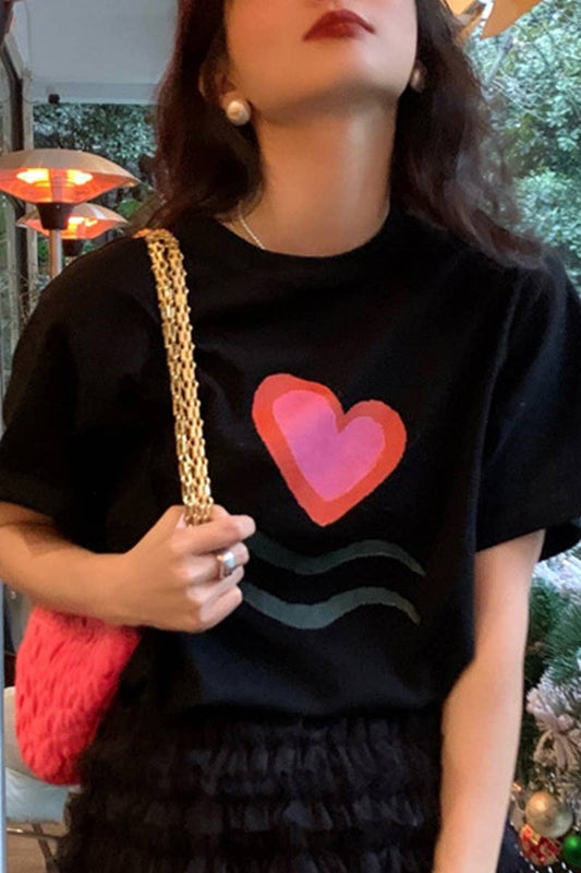 Cwtts0983_Loose Love Heart Print T Shirt