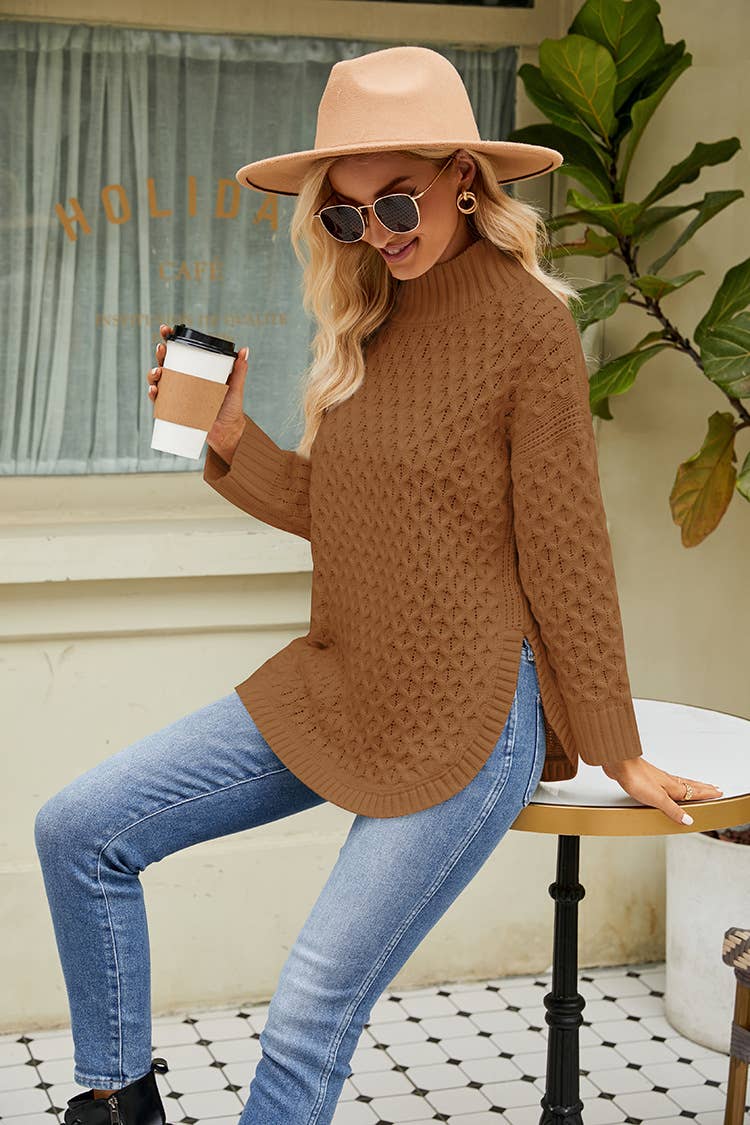 SLOUCHY KNIT SWEATER SOLID COLOR KNIT SWEATER