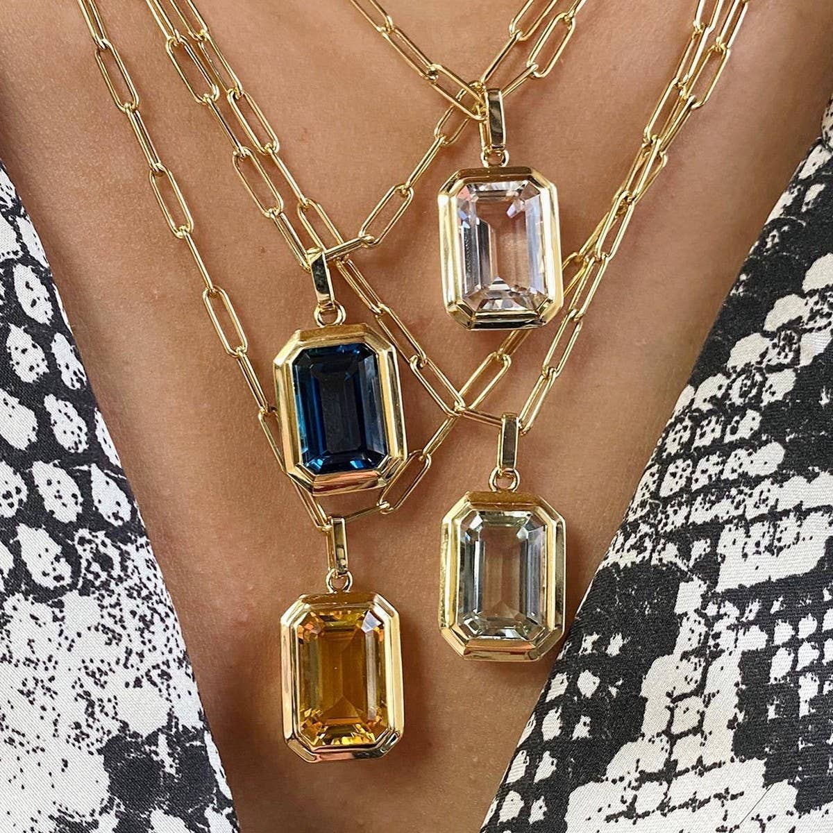 Square Zircon Pendant Paperclip Chain Necklace_CWMM3845