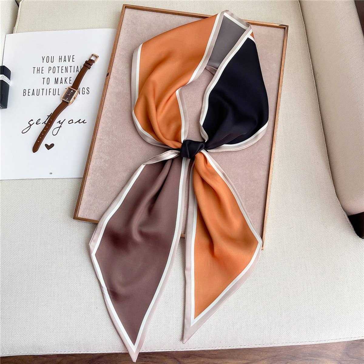GEOMETRIC ALL-MATCH NARROW SILK HEAD SCARF