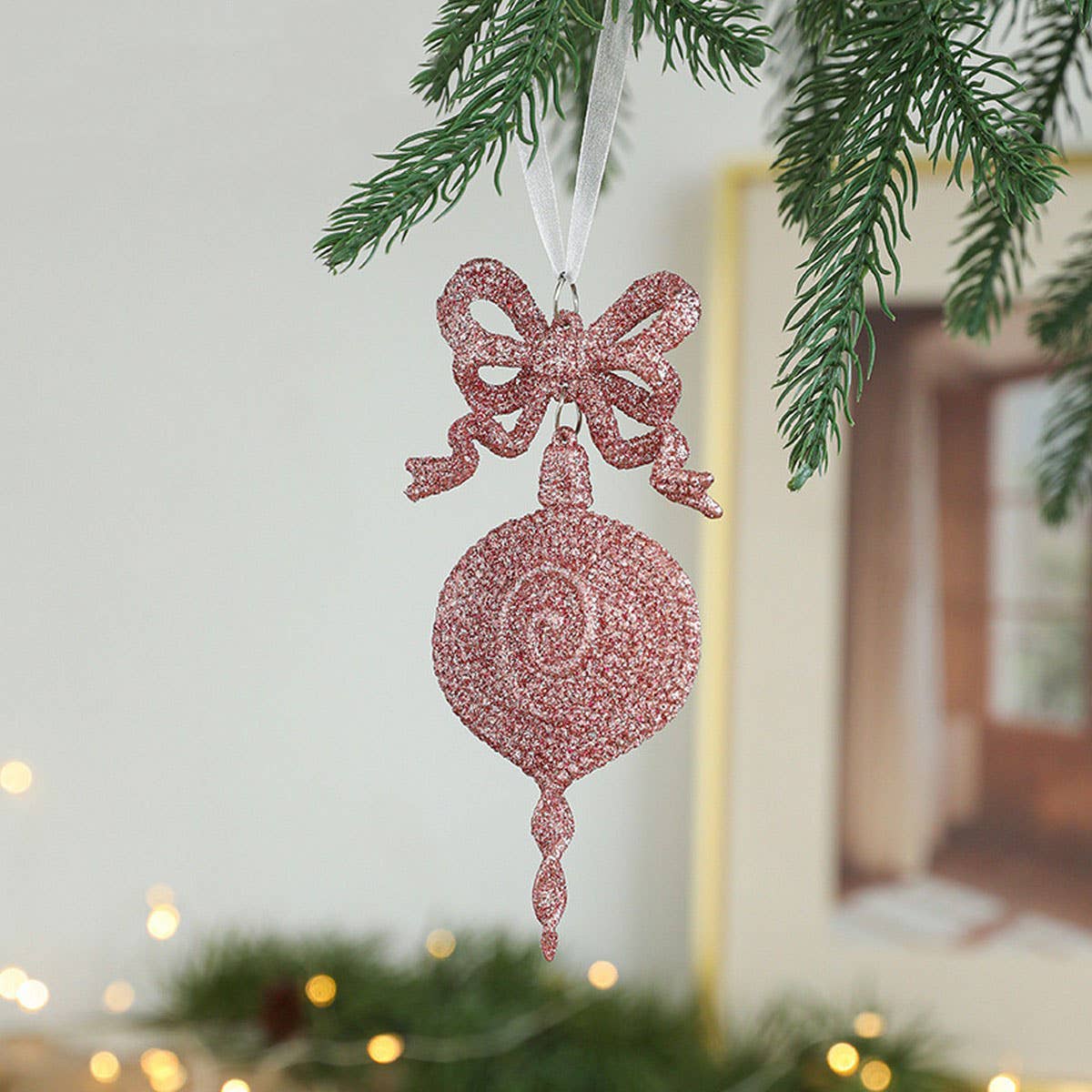 Plastic Pink Gold Glitter Xmas Tree Hanging Decor_CWMM9762