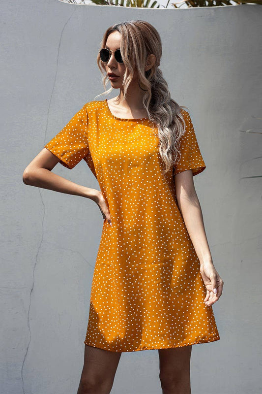 SHORT SLEEVE POLKA DOT DRESS_CWDSD2675