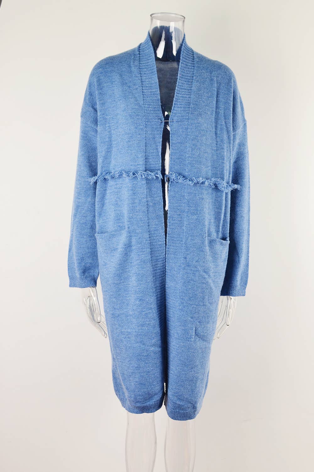 LONG CARDIGAN POCKET STYLE FRINGE COAT SWEATER
