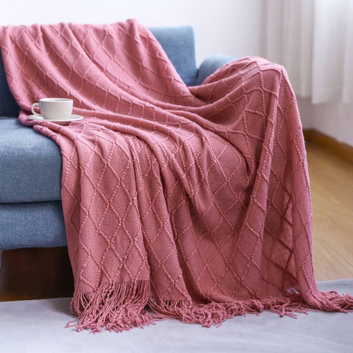 KNITTED TASSEL THIN BLANKET SOFA BLANKET