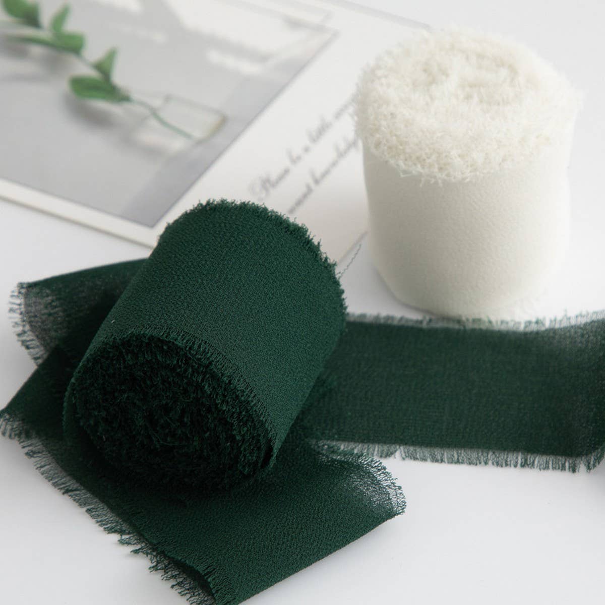 HAND-TORN RAW EDGE CHIFFON RIBBON SNOW YARN