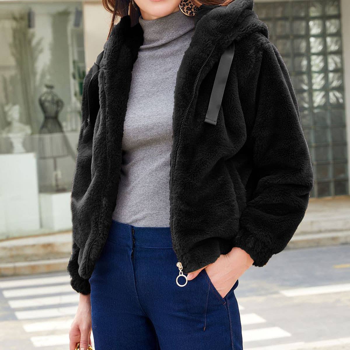 Fleece Jacket Hooded Long Sleeve Warm Padded Jacket