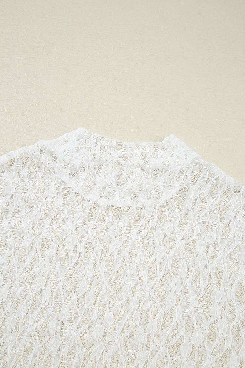 Hollowed-out semi-high-neck lace top