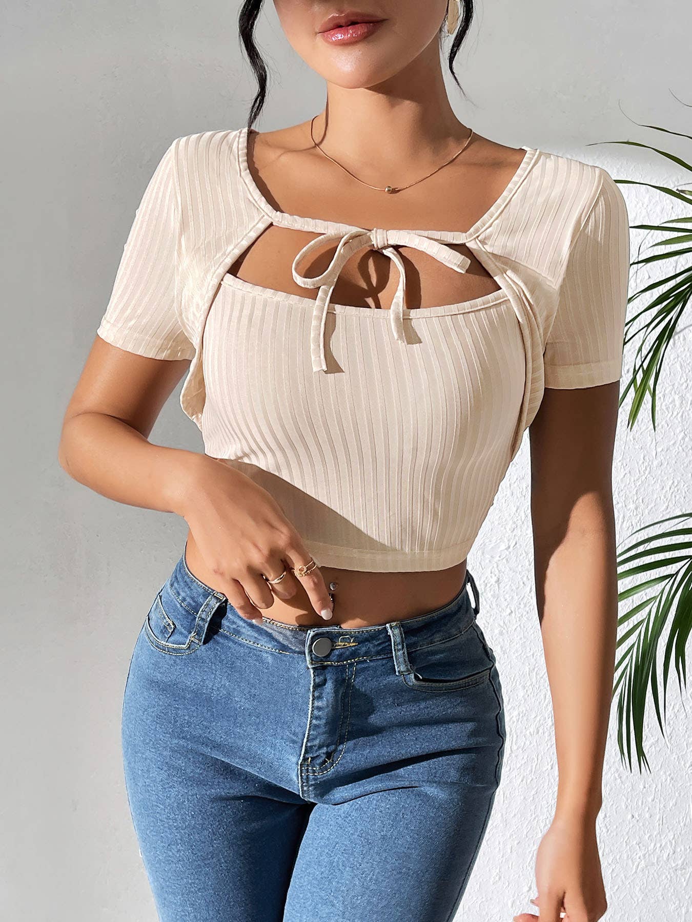 SOLID COLOR FAKE TWO TOP