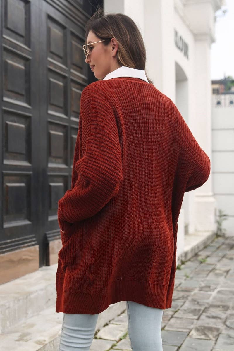 CWOCAL2055_LONG SLEEVE KNIT CARDIGAN WITH NO BUTTON POCKET